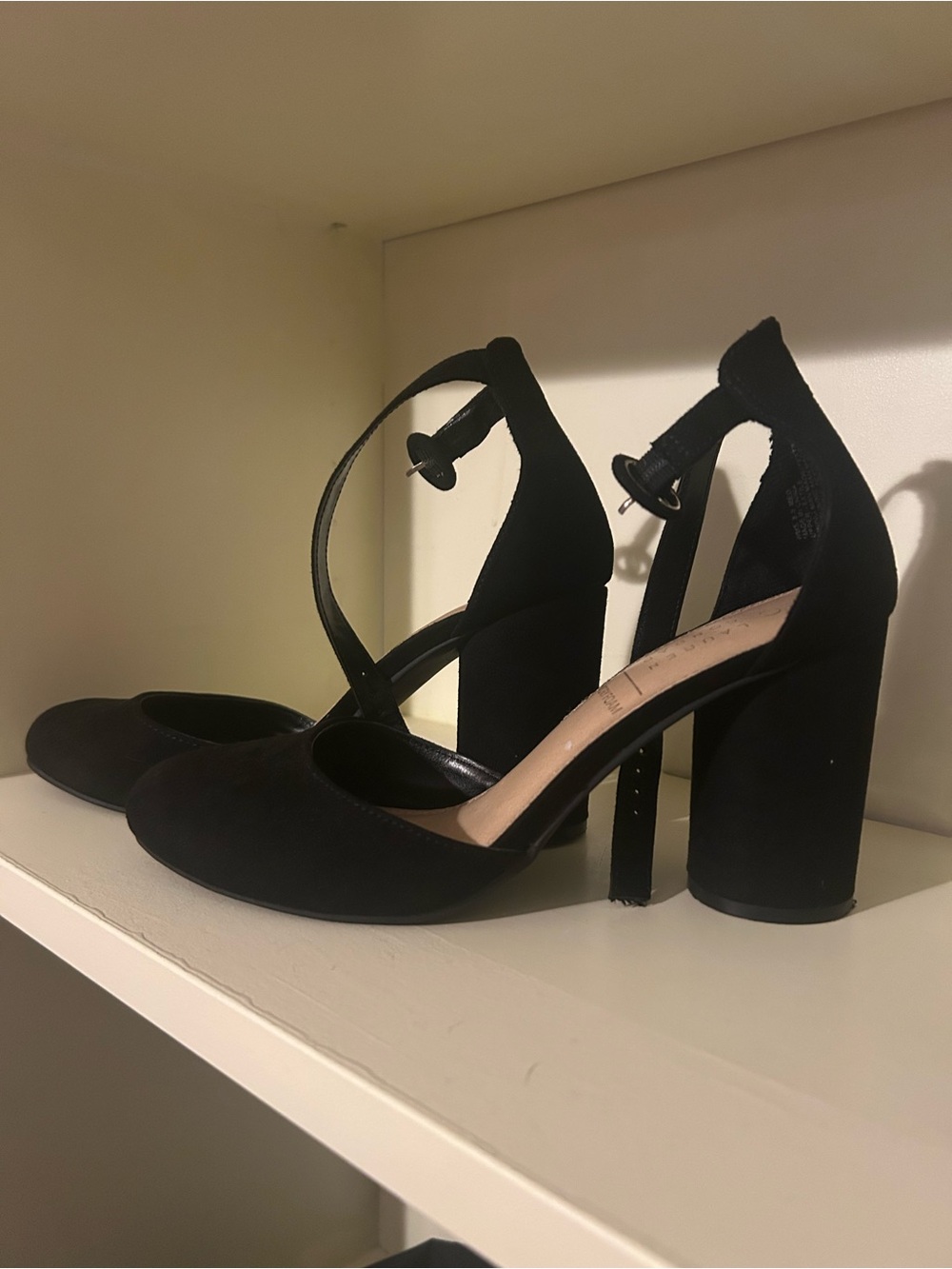 LC Lauren Conrad Black Suede Ankle-Strap Block Heel Pumps